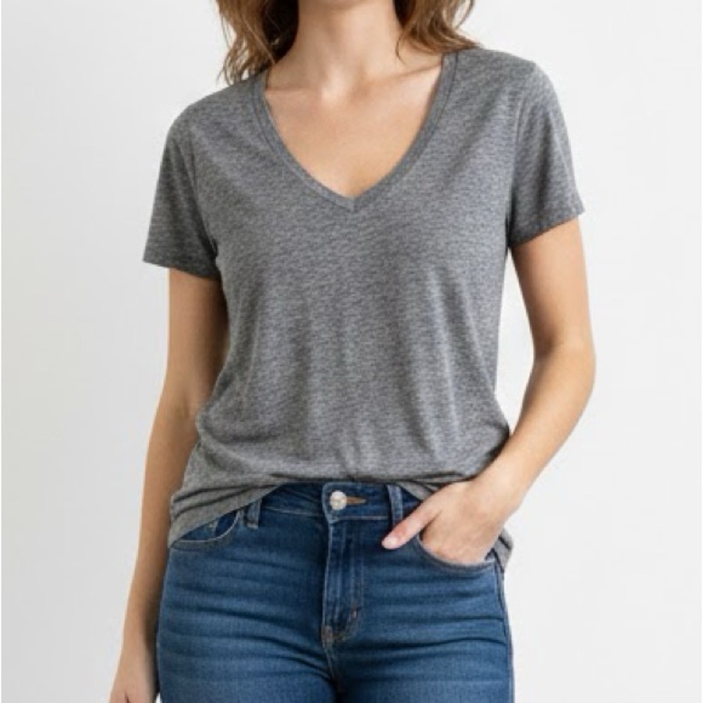 Madewell Gray Cotton V Cut Tee Small